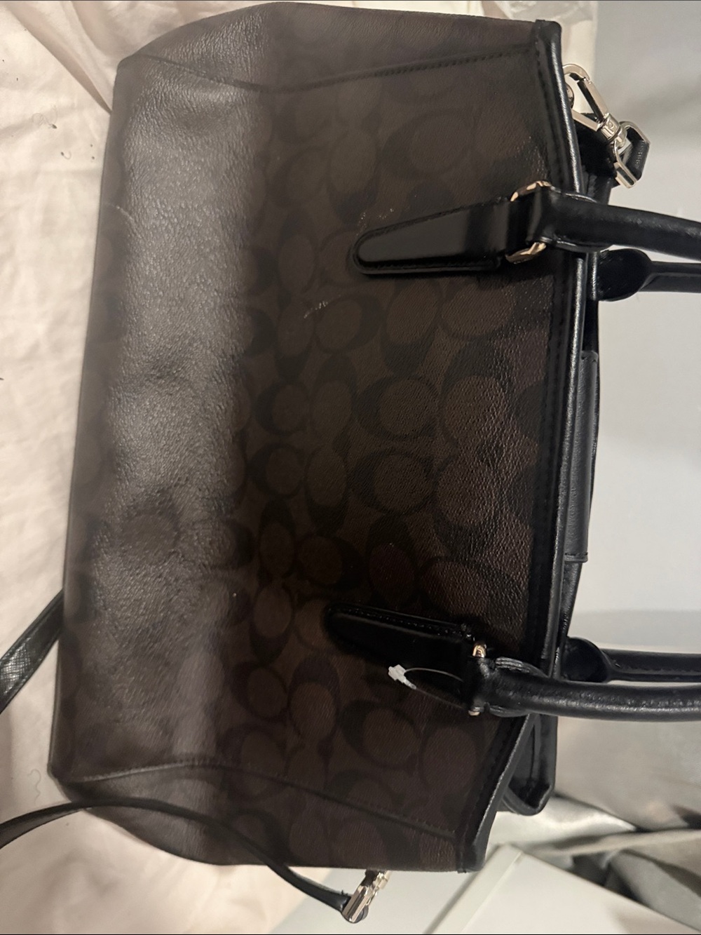 Coach Brown Signature Satchel with Black Trim - Picture 7 of 8